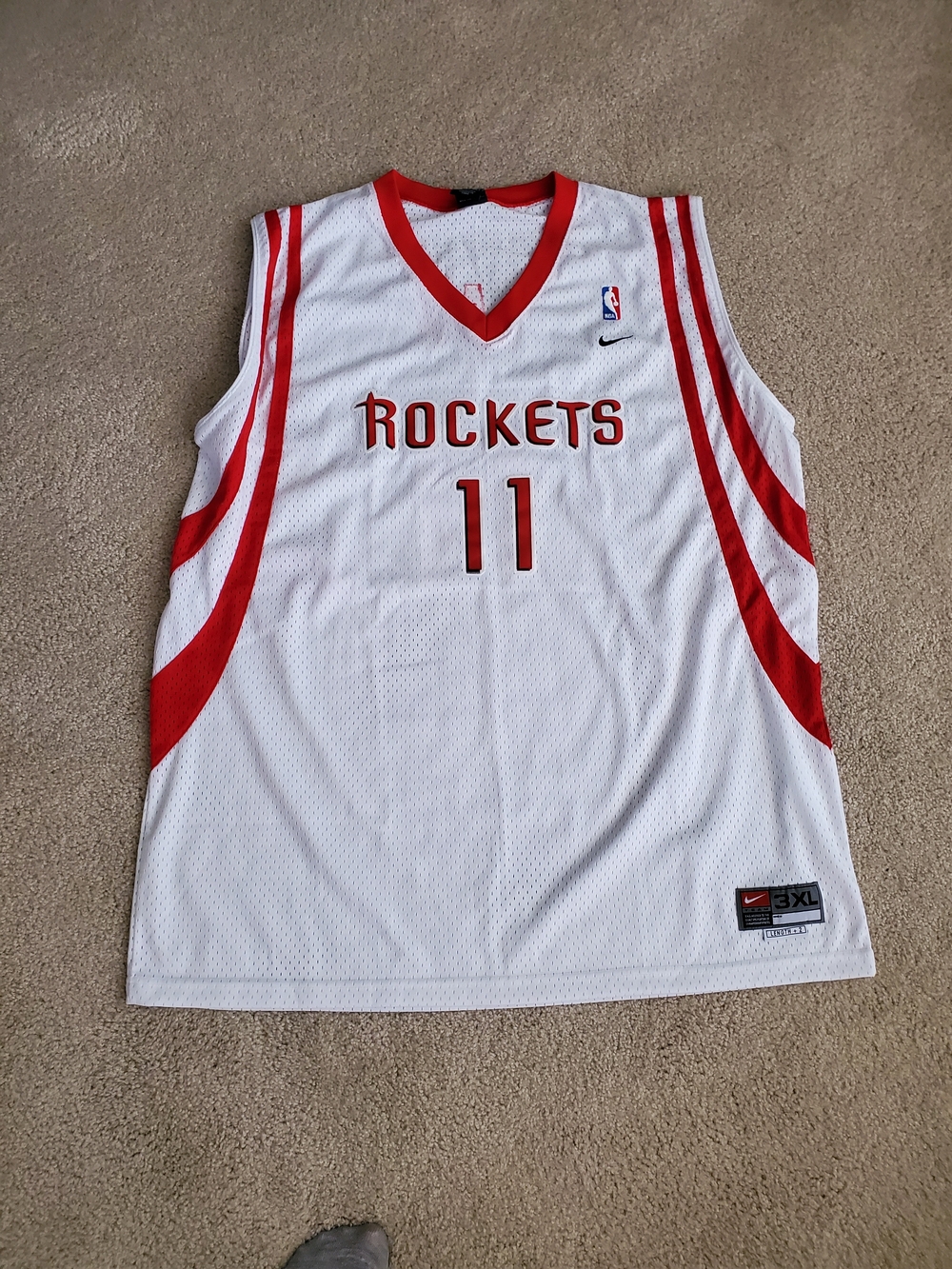 Nike White & Red Rockets #11 Basketball Jersey